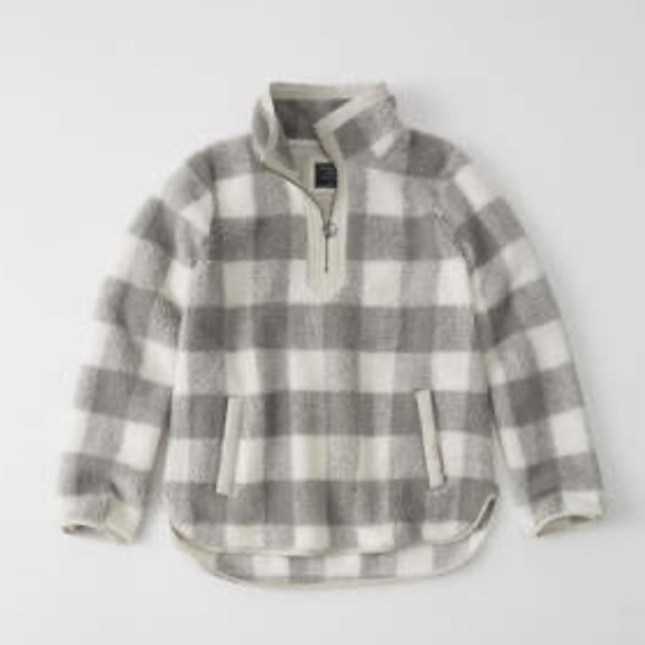 Abercrombie & Fitch Cream and Gray Checkered Fleece - Picture 3 of 11
